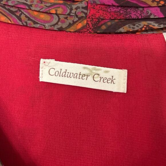 Coldwater Creek Vtg Jewel Tone Paisley Chiffon Blouse Ruffle Front XL Boho - Picture 9 of 12